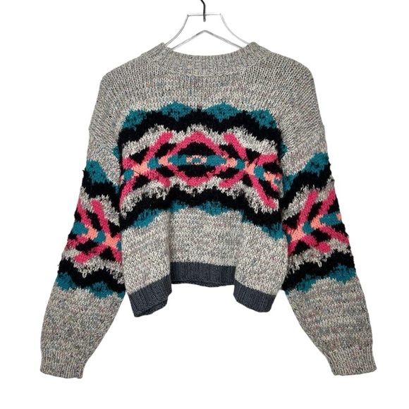 Free People Heart You Gray Wool Blend XOXO Women’s Chunky Cropped Sweater Sz S - Picture 8 of 11